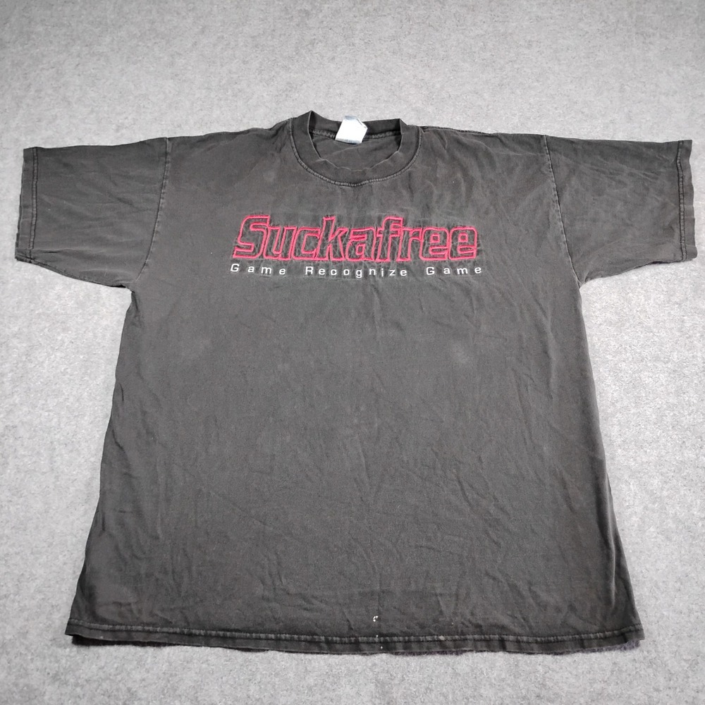 Vintage Gildan Suckafree Game Recognize Game Graphic T-Shirt Mens XL Faded Black